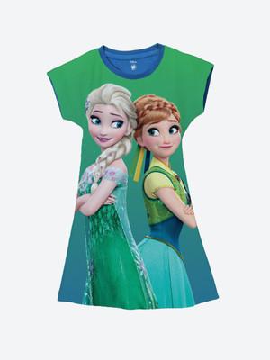 YK Disney Girls Midi/Knee Length Casual Dress(Green, Short Sleeve)