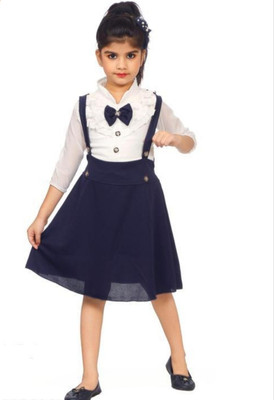 Arunaa Creation Baby Girls Midi/Knee Length Casual Dress(Blue, White, 3/4 Sleeve)