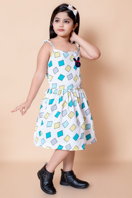 GLAMOUR WORLD GARMENTS Girls Midi/Knee Length Casual Dress(Multicolor, Cap Sleeve)