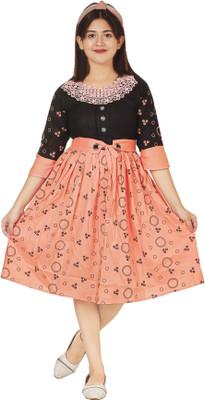 ANG FASHION Girls Below Knee Casual Dress(Multicolor, 3/4 Sleeve)