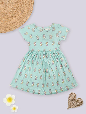 ETEENZ Indi Girls Midi/Knee Length Casual Dress(Light Green, Short Sleeve)