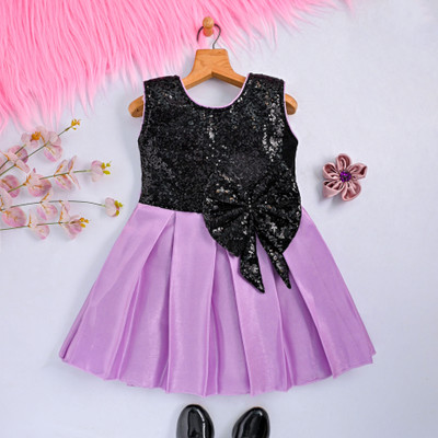 F B Collction Girls Midi/Knee Length Party Dress(Purple, Sleeveless)