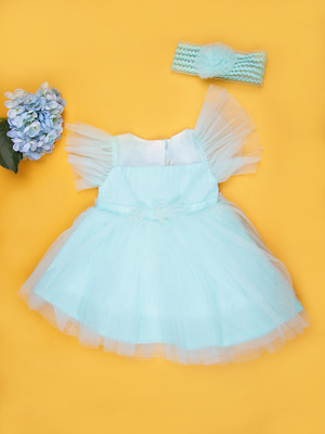 V-MART Baby Girls Above Knee Casual Dress(Blue, Half Sleeve)