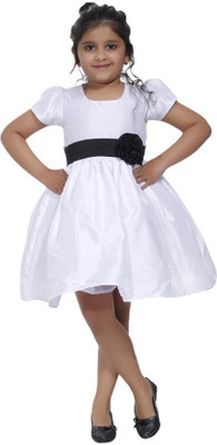 Wish littlle Girls Above Knee Casual Dress(White, Short Sleeve)