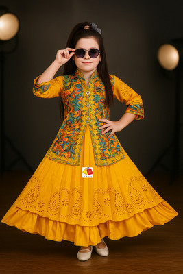 Smsarful Girls Maxi/Full Length Festive/Wedding Dress(Yellow, 3/4 Sleeve)