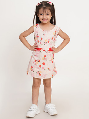 CREATIVE KID'S Girls Midi/Knee Length Casual Dress(Pink, Sleeveless)
