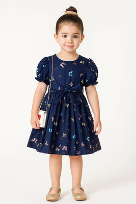 PAMBERSTON Girls Midi/Knee Length Casual Dress(Blue, Cap Sleeve)
