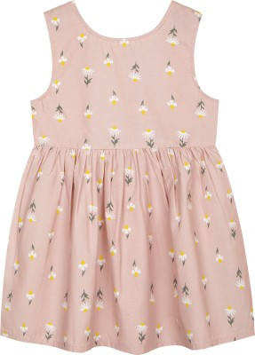 BUDDING BEES Girls Midi/Knee Length Casual Dress(Beige, Sleeveless)