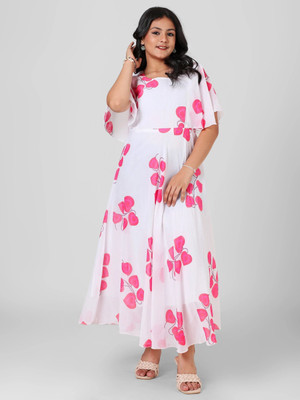 HouseOfCommon Girls Maxi/Full Length Casual Dress(White, 3/4 Sleeve)