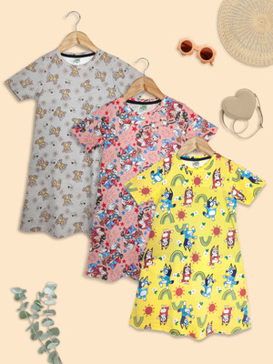 JILZ Girls Midi/Knee Length Casual Dress(Multicolor, Short Sleeve)