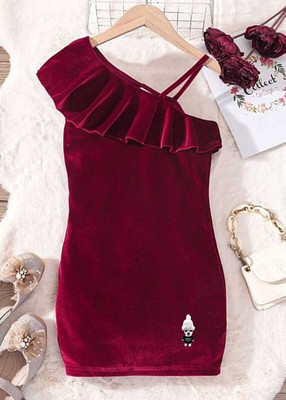 ER LIFE STYLE Girls Midi/Knee Length Casual Dress(Maroon, Fashion Sleeve)