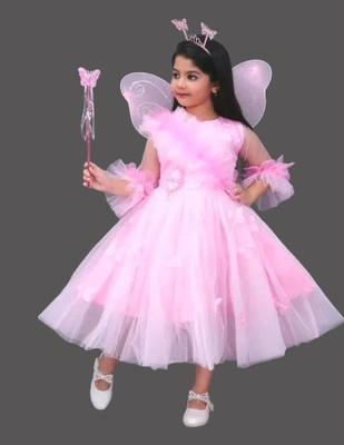 STUMBLE FASHION Girls Maxi/Full Length Party Dress(Pink, 3/4 Sleeve)