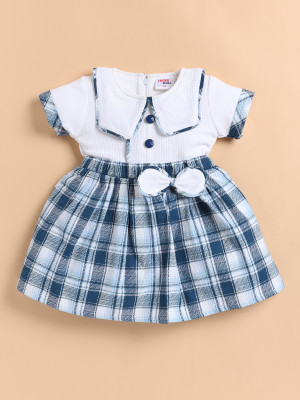 LACKii DOLL Baby Girls Midi/Knee Length Casual Dress(Blue, Half Sleeve)