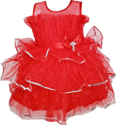 harshvardhanmart Indi Baby Girls Midi/Knee Length Party Dress(Red, Sleeveless)