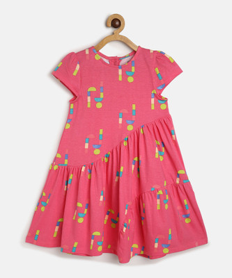 MINI KLUB Girls Midi/Knee Length Casual Dress(Pink, Cap Sleeve)