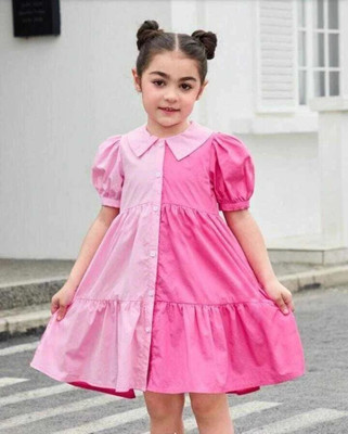 VAVA Creation Girls Midi/Knee Length Casual Dress(Pink, Cap Sleeve)