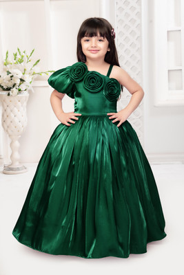 SARDAR DRESSES Baby Girls Maxi/Full Length Party Dress(Green, Fashion Sleeve)
