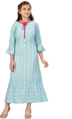 Aarika Girls Below Knee Party Dress(Light Blue, 3/4 Sleeve)