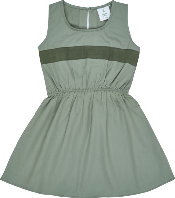 ZACH&KIKI Girls Above Knee Casual Dress(Green, Sleeveless)