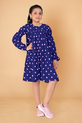 Fashion Dream Girls Midi/Knee Length Casual Dress(Blue, Full Sleeve)