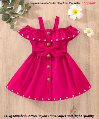 Shopskit Baby Girls Above Knee Casual Dress(Pink, Noodle strap)