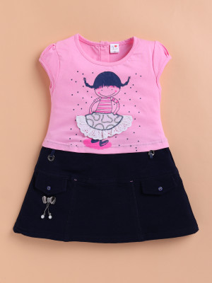 I Love Mom Girls Midi/Knee Length Casual Dress(Pink, Cap Sleeve)