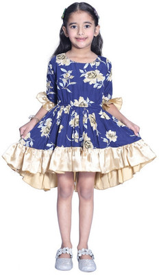 Wish Littles Girls Midi/Knee Length Party Dress(Blue, 3/4 Sleeve)