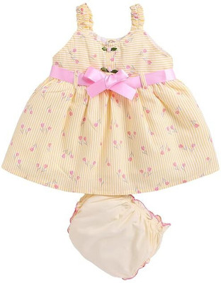 Baby World Baby Girls Below Knee Casual Dress(Orange, Beige, Half Sleeve)