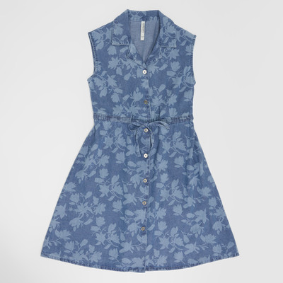 Pantaloons Junior Girls Midi/Knee Length Casual Dress(Blue, Half Sleeve)