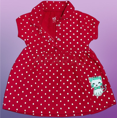 Shakubhar Fashion Baby Girls Midi/Knee Length Casual Dress(Red, Short Sleeve)