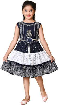 JY TRADERS Girls Midi/Knee Length Casual Dress(Blue, Sleeveless)