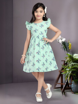 SO FRIC Indi Girls Midi/Knee Length Casual Dress(Light Green, Sleeveless)