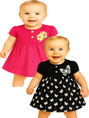 KidzzCart Indi Baby Girls Midi/Knee Length Casual Dress(Multicolor, Half Sleeve)