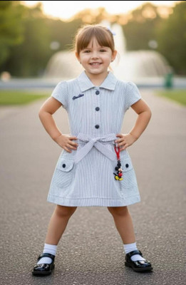 Buble Duble Girls Midi/Knee Length Casual Dress(Black, White, Sleeveless)