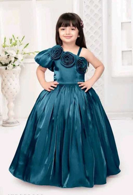AYATFASHION Indi Girls Midi/Knee Length Festive/Wedding Dress(Dark Blue, Sleeveless)