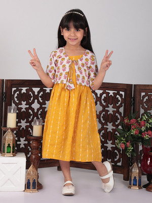 Sangria Girls Midi/Knee Length Casual Dress(Yellow, Sleeveless)