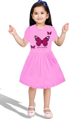 tarsier Girls Midi/Knee Length Casual Dress(Pink, Short Sleeve)