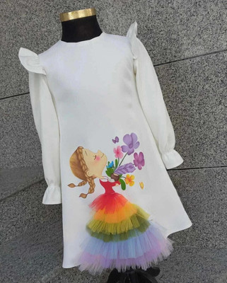SK G AND J Indi Baby Girls Midi/Knee Length Party Dress(White, Full Sleeve)