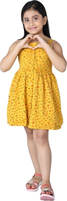 CRAZYPENGUIN ELITE Girls Midi/Knee Length Casual Dress(Yellow, Sleeveless)