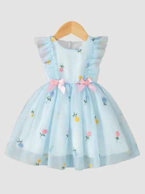 RADHE ENTERPRISE Girls Midi/Knee Length Festive/Wedding Dress(Light Blue, Sleeveless)