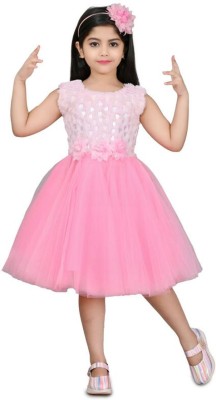 Sagun Dresses Indi Girls Below Knee Festive/Wedding Dress(Pink, Sleeveless)