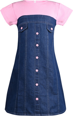 Silver Kraft Girls Midi/Knee Length Casual Dress(Pink, Short Sleeve)