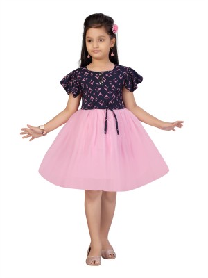 GLOBAL NOMAD Girls Midi/Knee Length Party Dress(Blue, Half Sleeve)