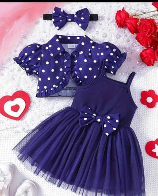 N S TRADITION FASHION Indi Baby Girls Above Knee Party Dress(Blue, White, Short Sleeve)