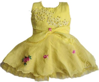 NKG FASHION Baby Girls Midi/Knee Length Festive/Wedding Dress(Yellow, Sleeveless)