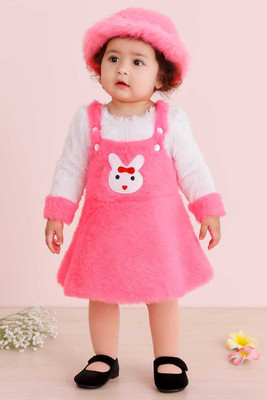 apna collection Baby Girls Midi/Knee Length Casual Dress(Pink, Full Sleeve)