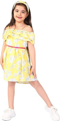 naughty ninos Girls Midi/Knee Length Casual Dress(Yellow, Sleeveless)