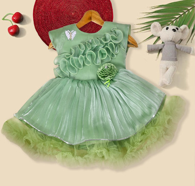 AJ Akib Indi Baby Girls Above Knee Festive/Wedding Dress(Green, Short Sleeve)