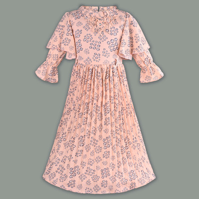 Wishkaro Girls Midi/Knee Length Casual Dress(Orange, 3/4 Sleeve)