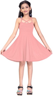 Choice Only Indi Girls Midi/Knee Length Casual Dress(Pink, Sleeveless)